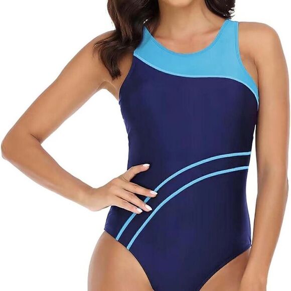 Athletic Swimsuits for Women One Piece Color Block Sporty Slimming Bathing Suit - Picture 1 of 8